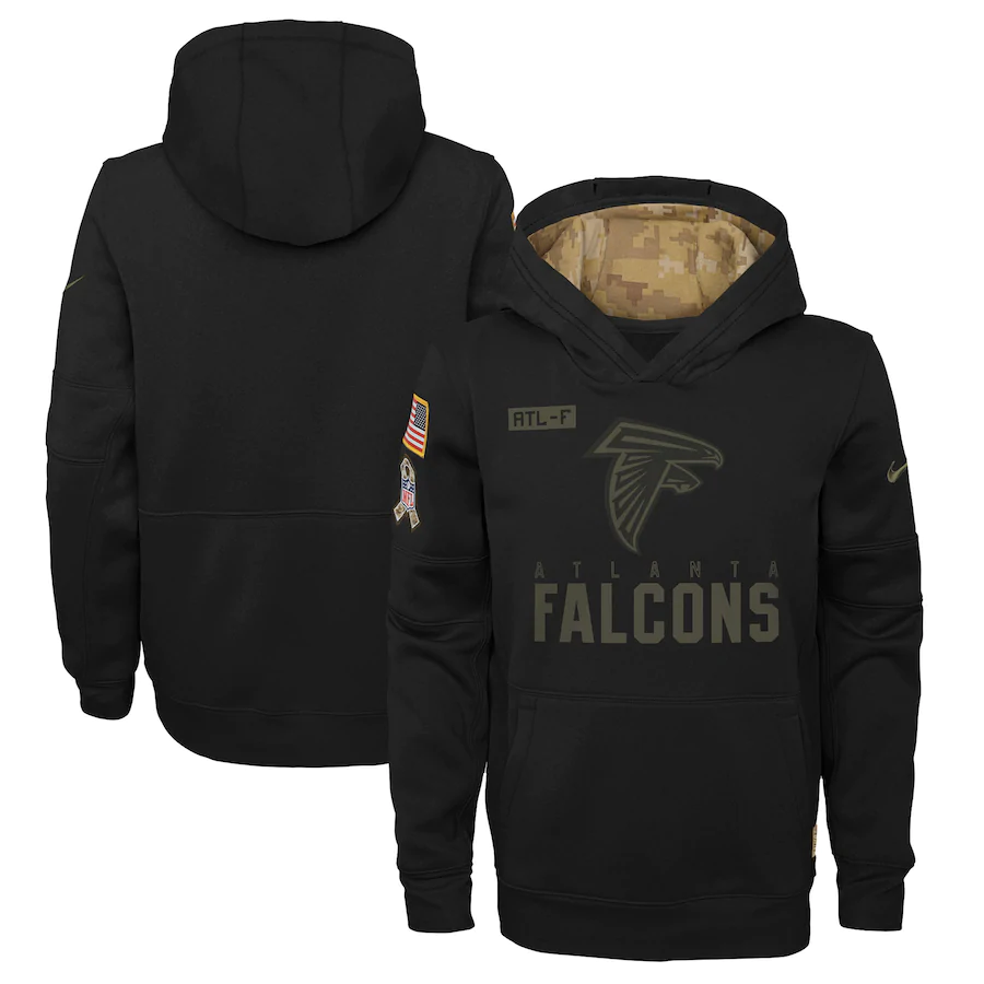 Youth Atlanta Falcons 2020 Black Salute to Service Sideline Performance Pullover Hoodie